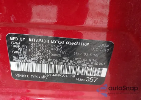 2019 Mitsubishi Outlander Sport 2.0 Se из США, поврежденный, VIN JA4AP4AU8KU018258